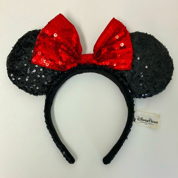 Disney Accessories - Sequin Black with red bow Disney Parks Mouse Ears. Excellent condition. Like new